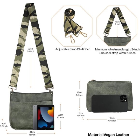 Stylish C-Green Crossbody Purse: Designer Vegan Leather Handbag with Pockets - Picture 5 of 6